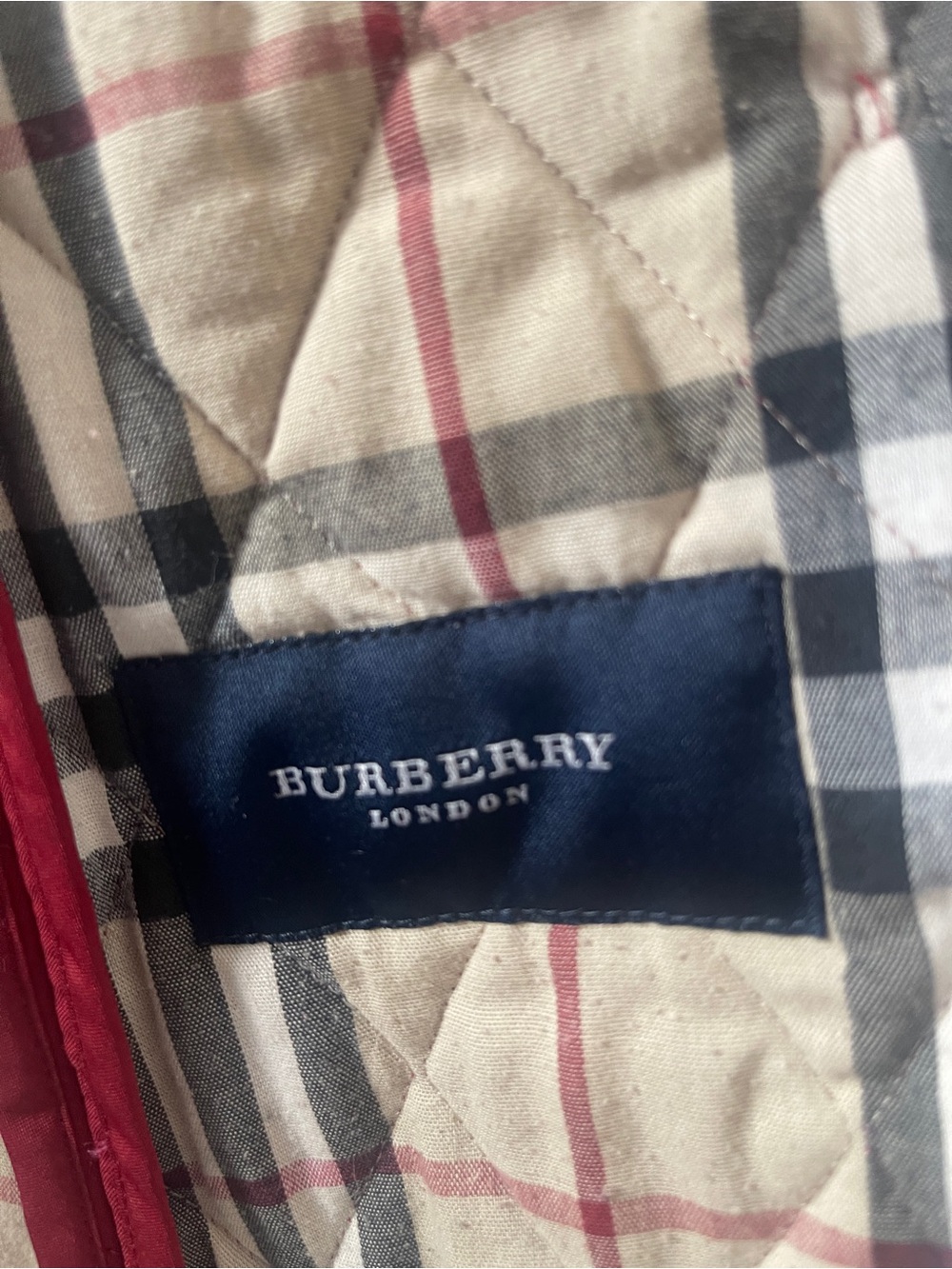 Burberry Quilted Red Puffer Jacket with Signature Plaid Trim - Picture 9 of 13